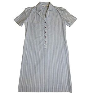 Vintage 80s Seersucker Dress Striped Midi Cottagecore Grandmacore Size 10 Medium